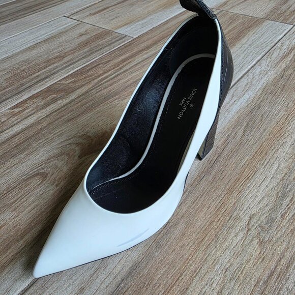 Louis Vuitton White Croc Embossed Leather & Leather MatchMake Block Heel Eur. 38 - Picture 5 of 16